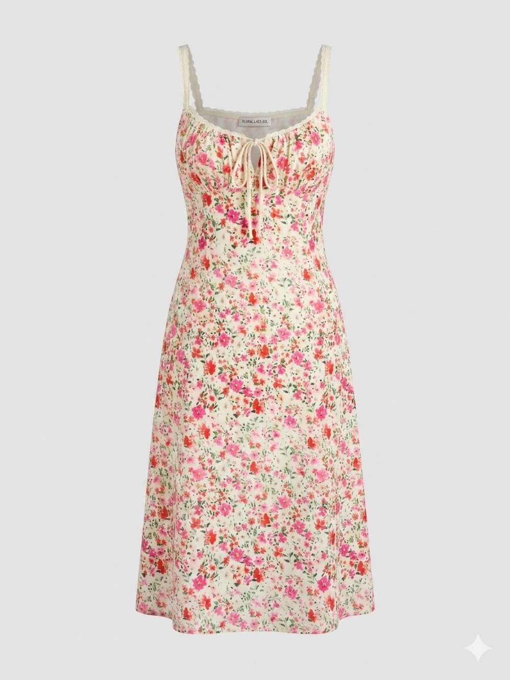 Brand New Commense Multicolor Floral Dress women’s large milkmaid style front